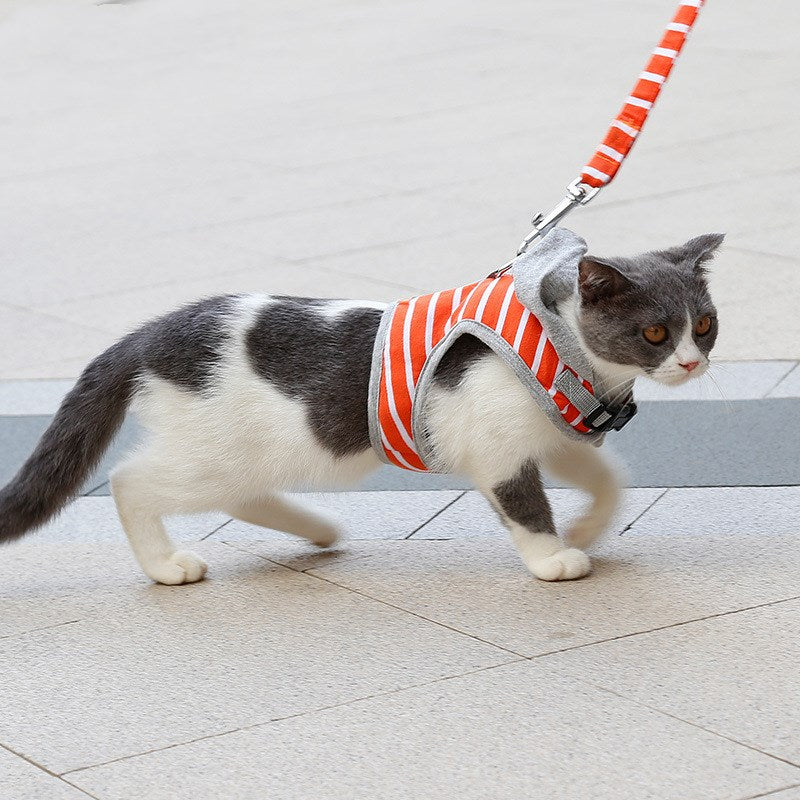 KFX-9557053 Cat Hooded Vest Harness and Leash Set for Outdoor Adventures, Adjustable XS/S, Cotton & Oxford Cloth, Pink & Orange