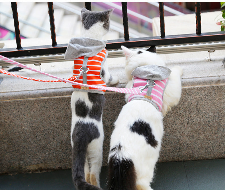 KFX-9557053 Cat Hooded Vest Harness and Leash Set for Outdoor Adventures, Adjustable XS/S, Cotton & Oxford Cloth, Pink & Orange