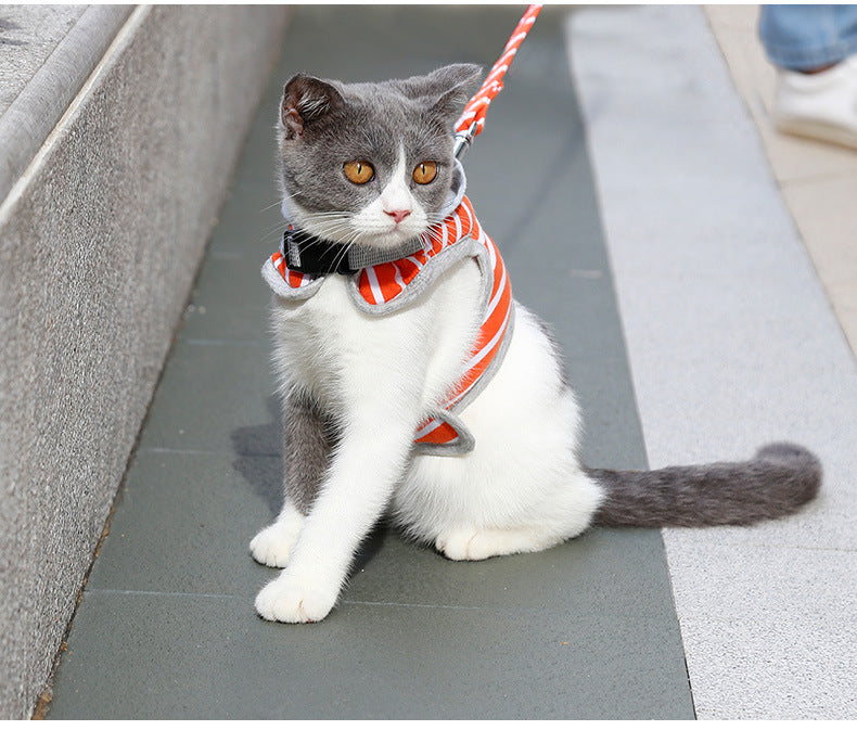 KFX-9557053 Cat Hooded Vest Harness and Leash Set for Outdoor Adventures, Adjustable XS/S, Cotton & Oxford Cloth, Pink & Orange