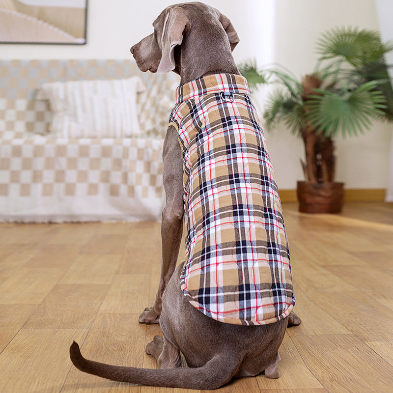 KFX-9557437 Heavy Cotton Plaid Dog Jacket with Reflective Strap for Winter Warmth
