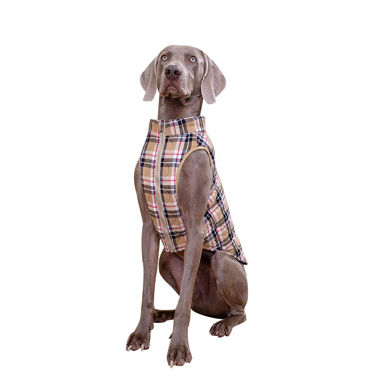 KFX-9557437 Heavy Cotton Plaid Dog Jacket with Reflective Strap for Winter Warmth