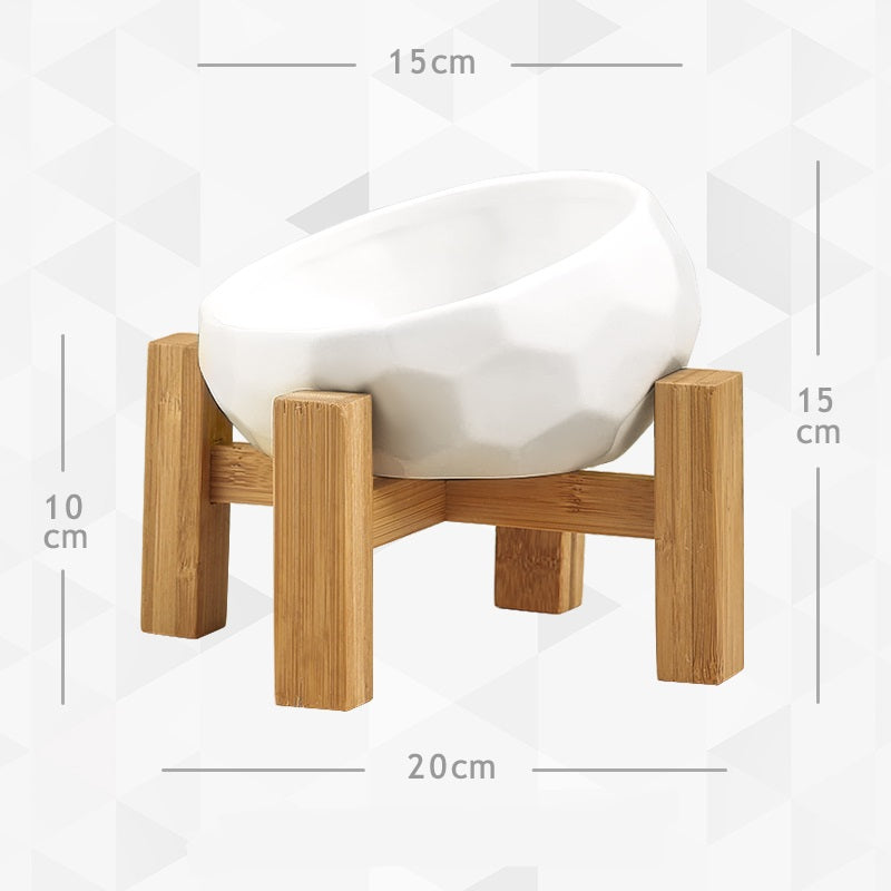 KFX-9557949 Ceramic Cat and Dog Food Bowls with Bamboo Wood Frames for Comfortable Feeding