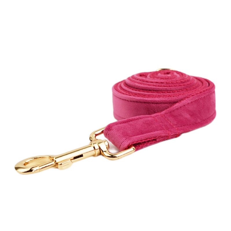 KFX-9559229 Velvet Fabric Dog Collar Set with Leash, Bow, Flower, Vest, and Poop Bag