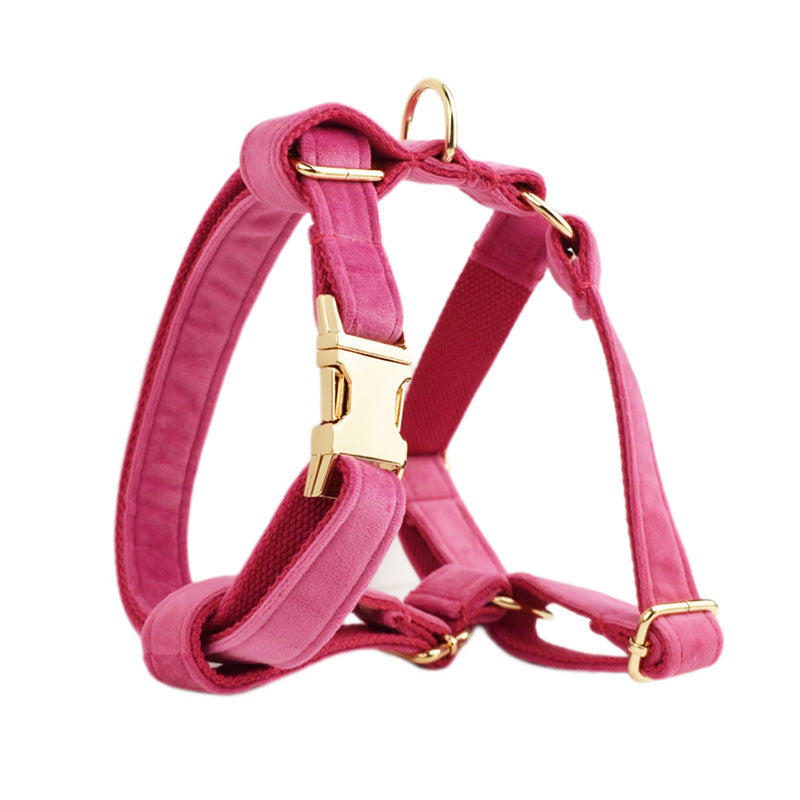 KFX-9559229 Velvet Fabric Dog Collar Set with Leash, Bow, Flower, Vest, and Poop Bag