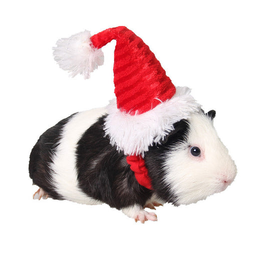 KFX-9559613 Red Flannel Pet Hat for Christmas - Adjustable Size for Small Animals