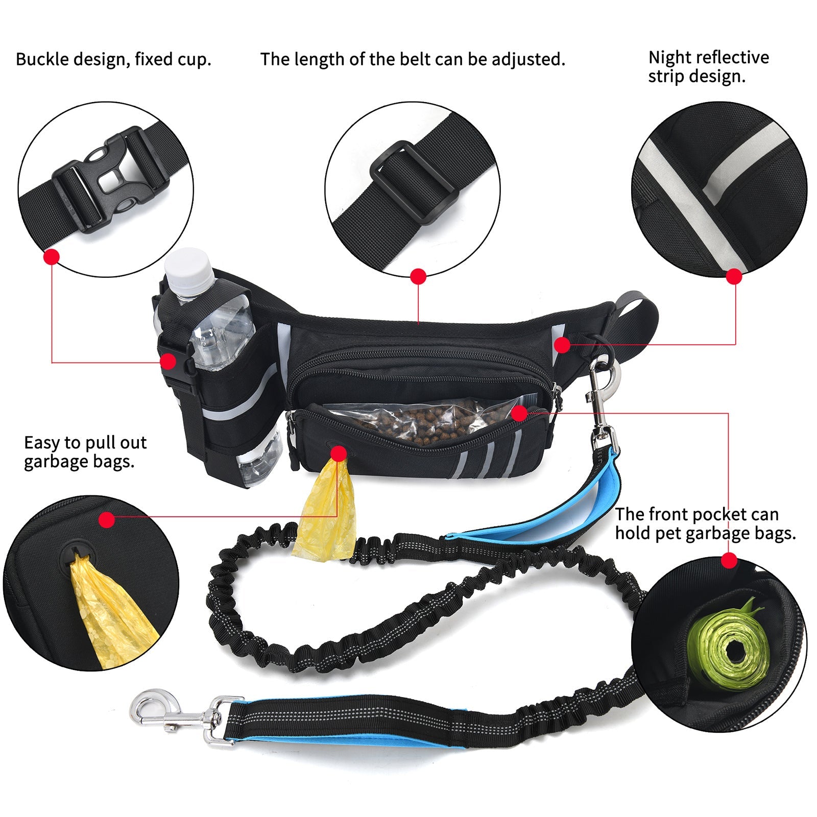 KFX-9559997 Outdoor Sports Waist Bag with Dog Leash and Garbage Bags - Waterproof, Breathable, Wear-Resistant