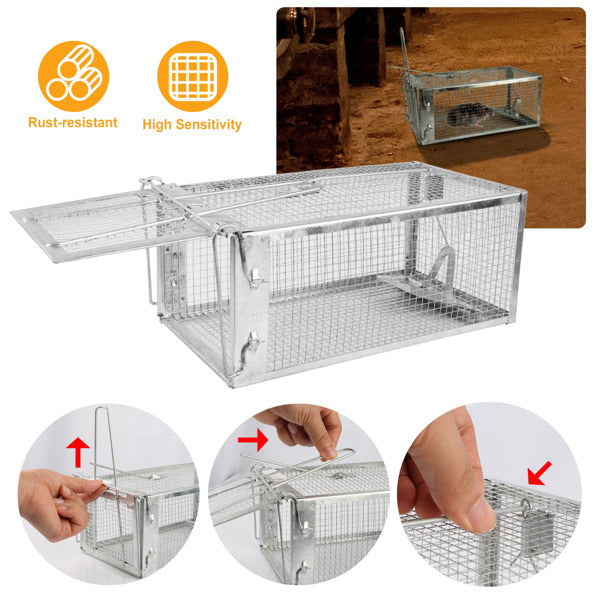 KFX-9561405 Humane Galvanized Iron Mouse Trap for Effective Rodent Control - Easy Set One-Door Design