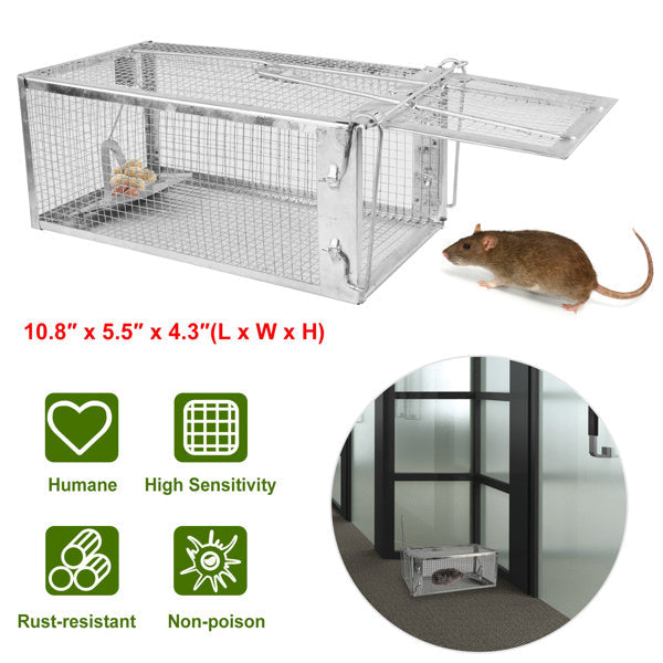 KFX-9561405 Humane Galvanized Iron Mouse Trap for Effective Rodent Control - Easy Set One-Door Design