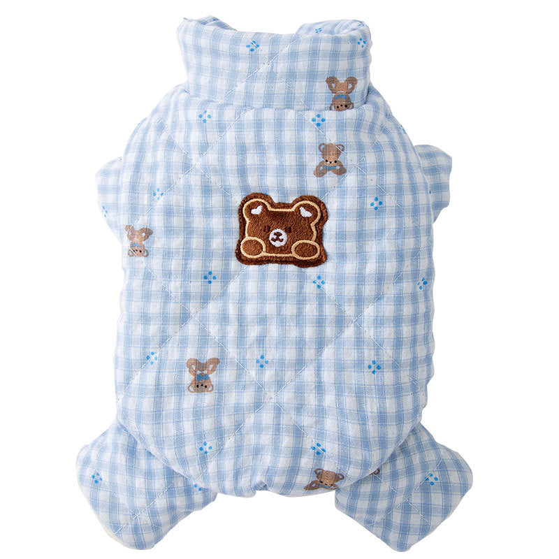 KFX-9562301 Gingham Bear Quilted Dog Jumpsuit - Cozy Cotton Coat for Autumn and Winter