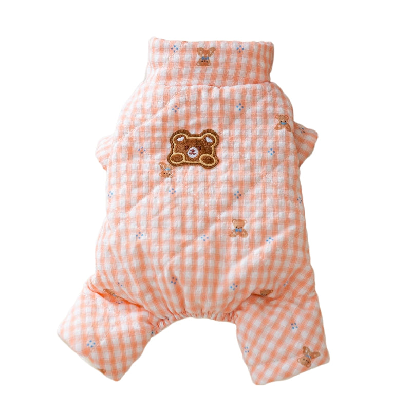 KFX-9562301 Gingham Bear Quilted Dog Jumpsuit - Cozy Cotton Coat for Autumn and Winter