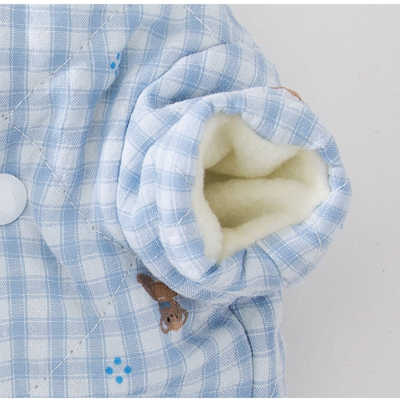 KFX-9562301 Gingham Bear Quilted Dog Jumpsuit - Cozy Cotton Coat for Autumn and Winter