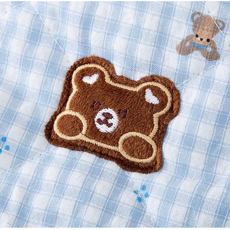KFX-9562301 Gingham Bear Quilted Dog Jumpsuit - Cozy Cotton Coat for Autumn and Winter