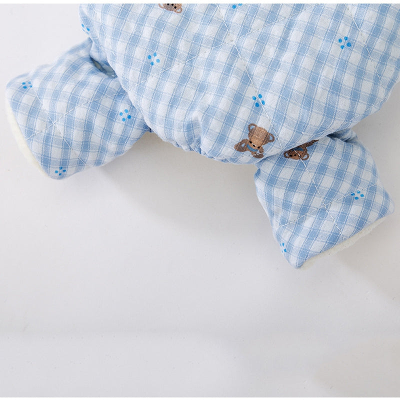 KFX-9562301 Gingham Bear Quilted Dog Jumpsuit - Cozy Cotton Coat for Autumn and Winter