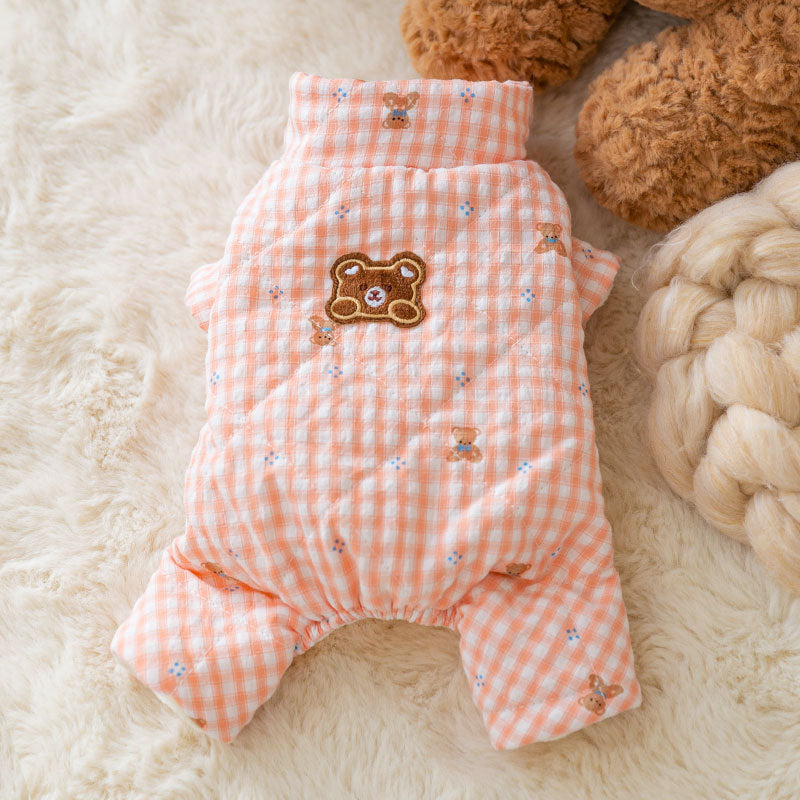 KFX-9562301 Gingham Bear Quilted Dog Jumpsuit - Cozy Cotton Coat for Autumn and Winter