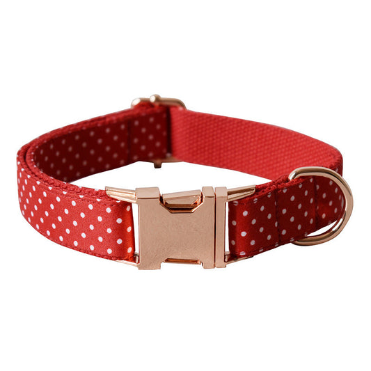 KFX-9563325 Adjustable Red Dot Dog Collar and Leash Set, Handmade, Multiple Sizes Available
