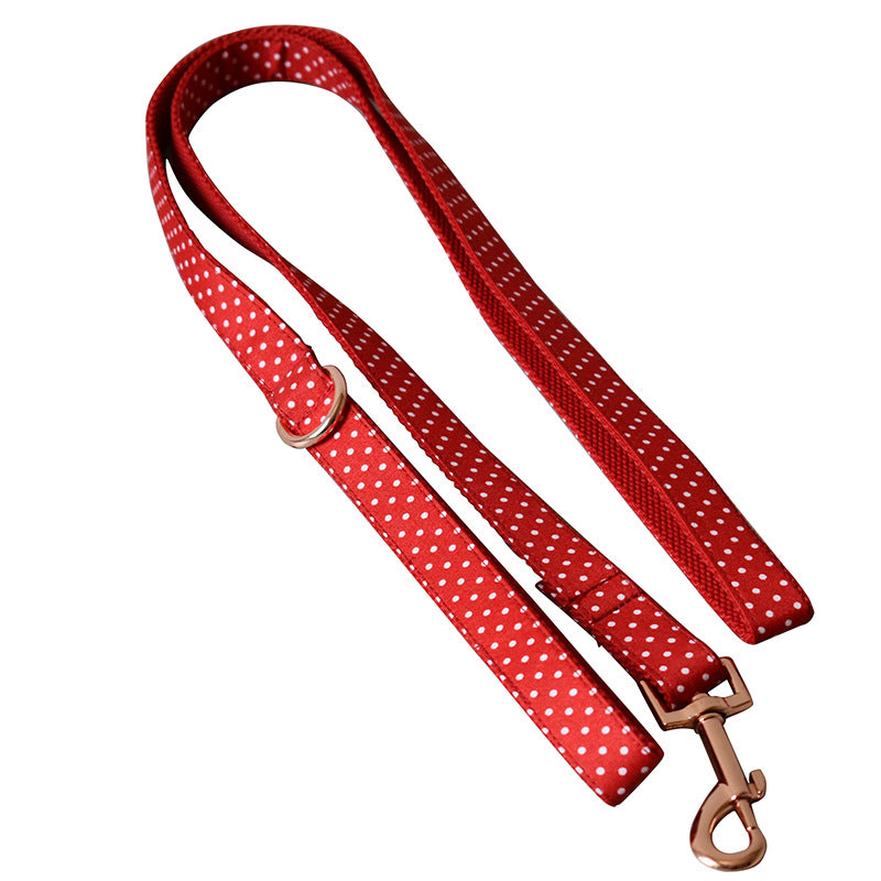 KFX-9563325 Adjustable Red Dot Dog Collar and Leash Set, Handmade, Multiple Sizes Available
