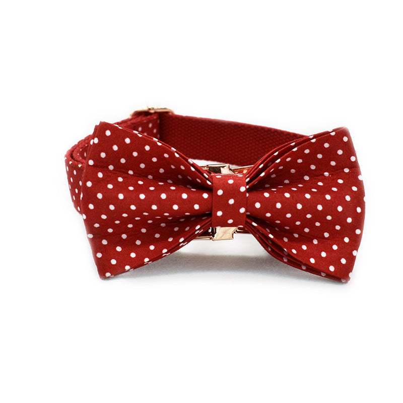 KFX-9563325 Adjustable Red Dot Dog Collar and Leash Set, Handmade, Multiple Sizes Available