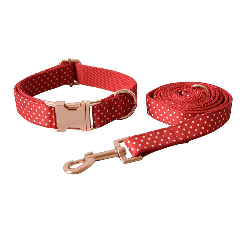 KFX-9563325 Adjustable Red Dot Dog Collar and Leash Set, Handmade, Multiple Sizes Available
