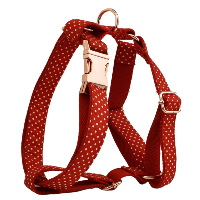 KFX-9563325 Adjustable Red Dot Dog Collar and Leash Set, Handmade, Multiple Sizes Available
