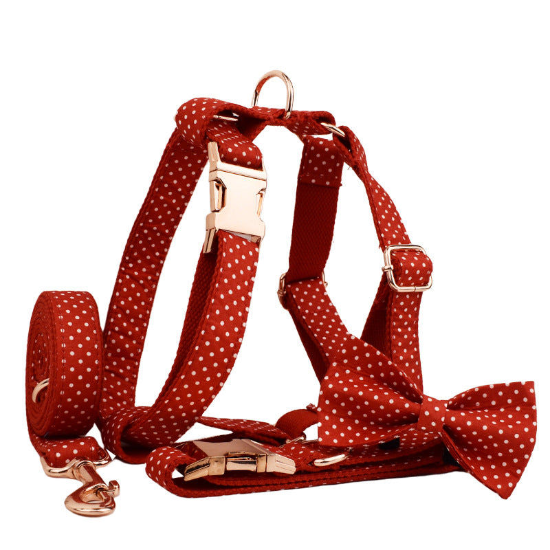 KFX-9563325 Adjustable Red Dot Dog Collar and Leash Set, Handmade, Multiple Sizes Available