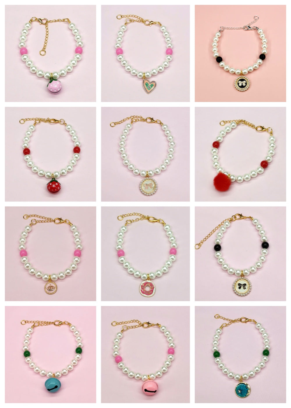 KFX-9566141 Charming Pet Necklace Collection with Bells and Pearl Accents for Cats - Multiple Colors and Designs Available