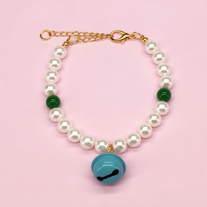 KFX-9566141 Charming Pet Necklace Collection with Bells and Pearl Accents for Cats - Multiple Colors and Designs Available