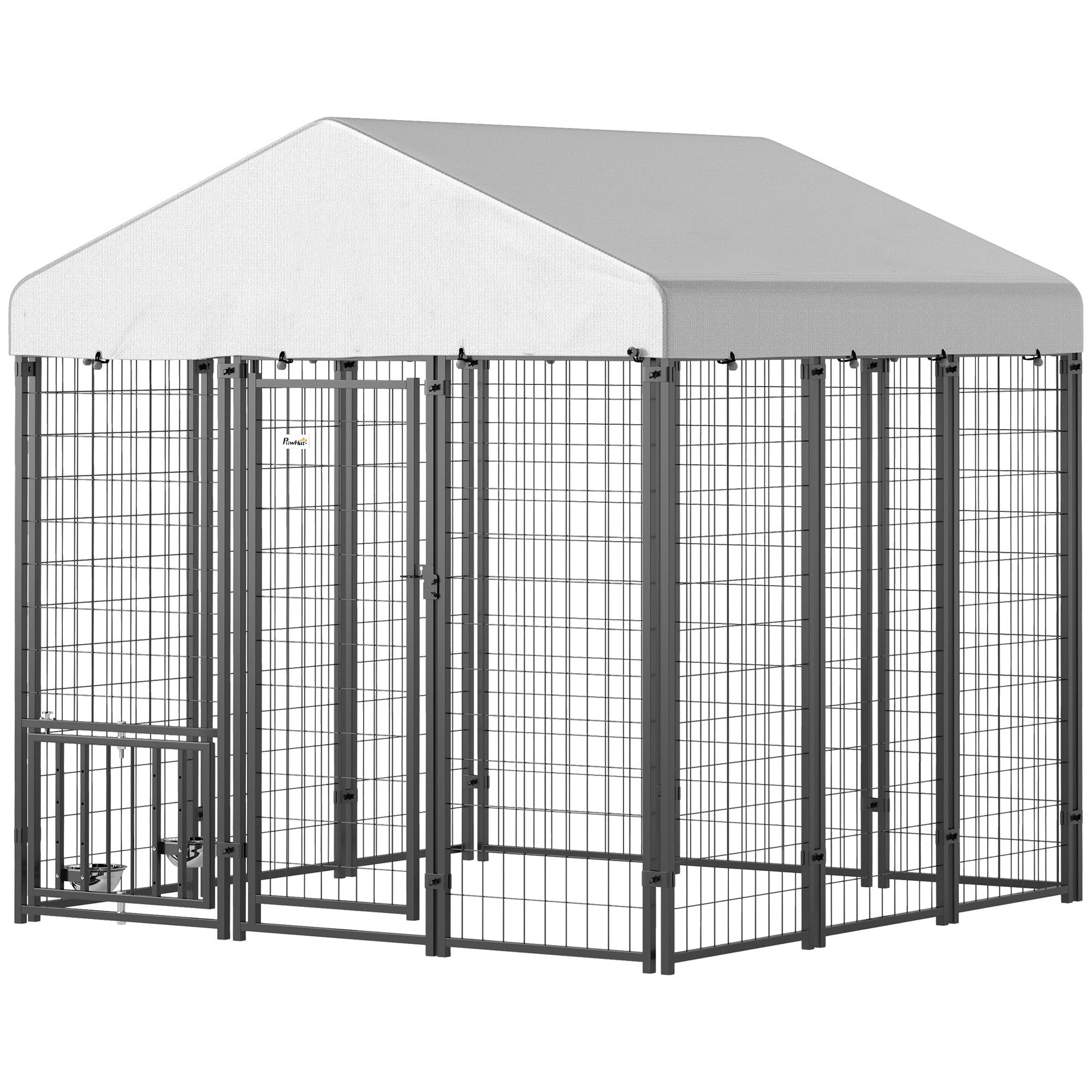KFX-9567165 Outdoor Dog Kennel with Roof, Adjustable Bowls & Lockable Design for Large Dogs