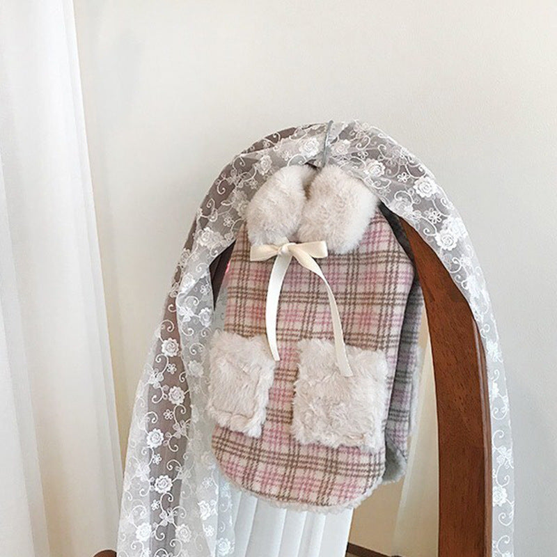 KFX-9569085 Winter Sleeveless Cat Vest - Blue Plaid & Pink Plaid, Various Sizes Available