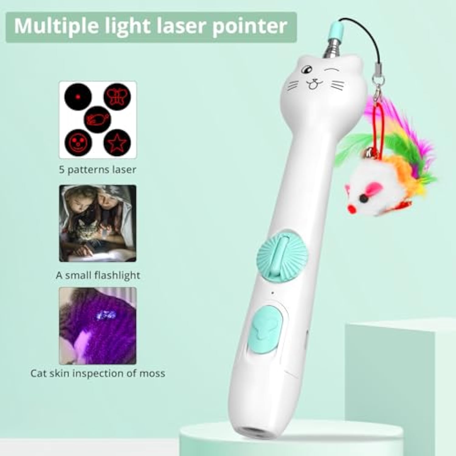 KFX-9570749 Interactive Rechargeable Laser Pointer Cat Wand with Feather Toy - 2-in-1 Indoor Play for Cats and Kittens