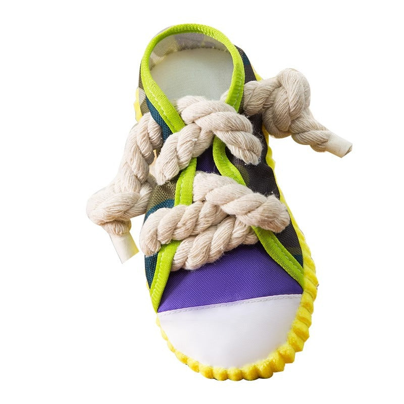 KFX-9570877 Dog Toy Cotton Rope Shoe Slippers with Squeaker and Bell for Teething and Interactive Play