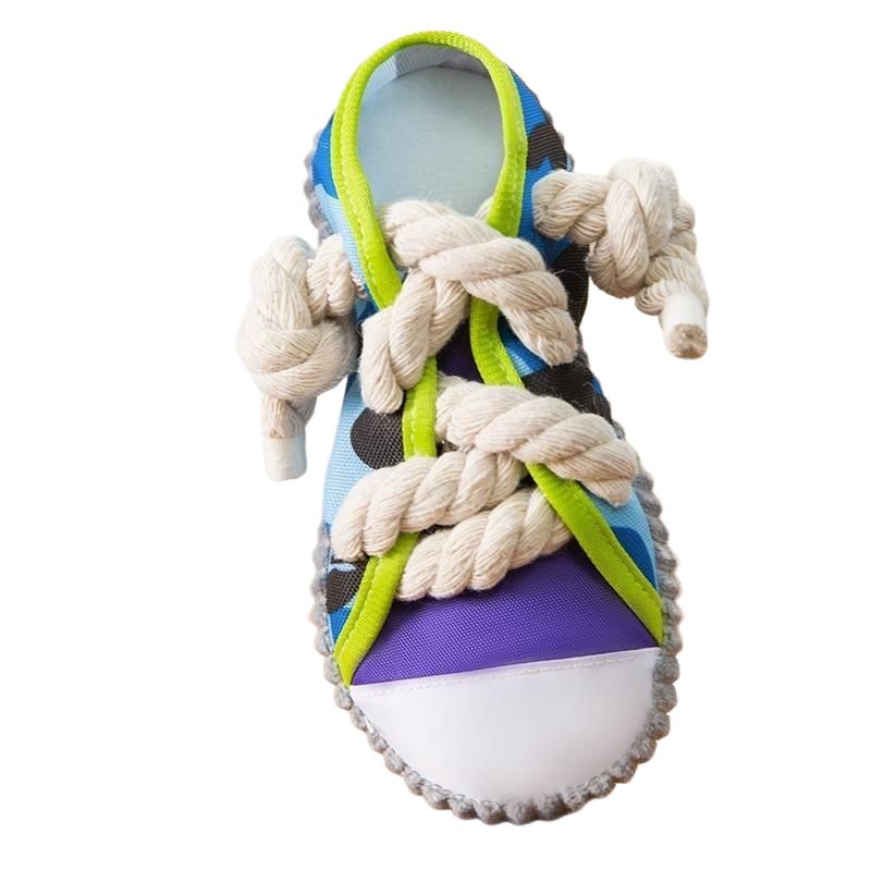 KFX-9570877 Dog Toy Cotton Rope Shoe Slippers with Squeaker and Bell for Teething and Interactive Play