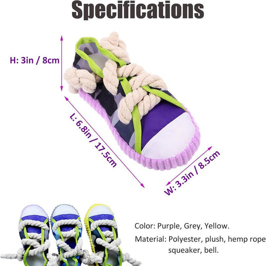 KFX-9570877 Dog Toy Cotton Rope Shoe Slippers with Squeaker and Bell for Teething and Interactive Play