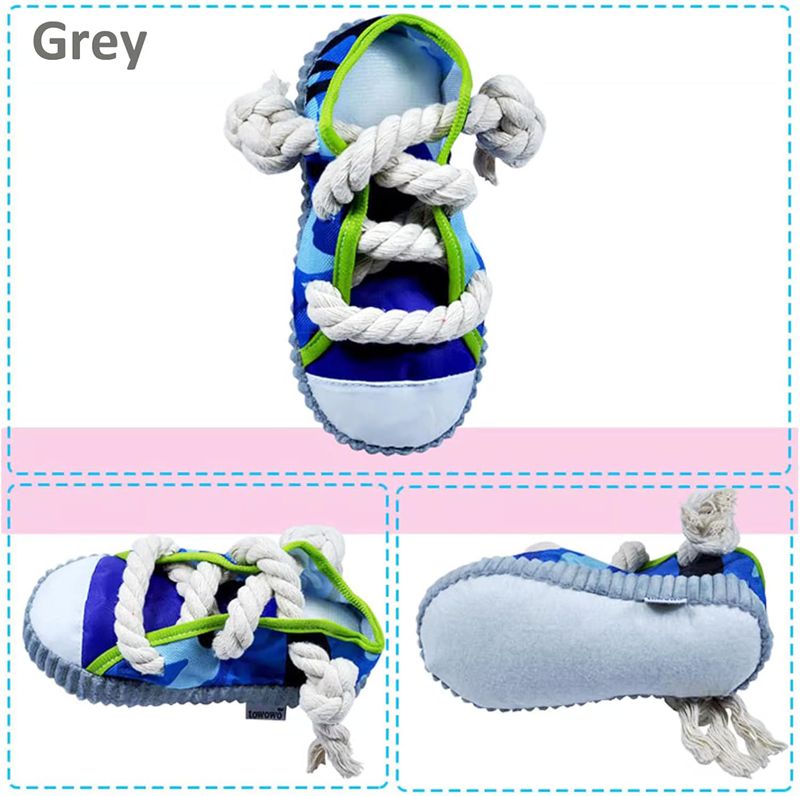 KFX-9570877 Dog Toy Cotton Rope Shoe Slippers with Squeaker and Bell for Teething and Interactive Play