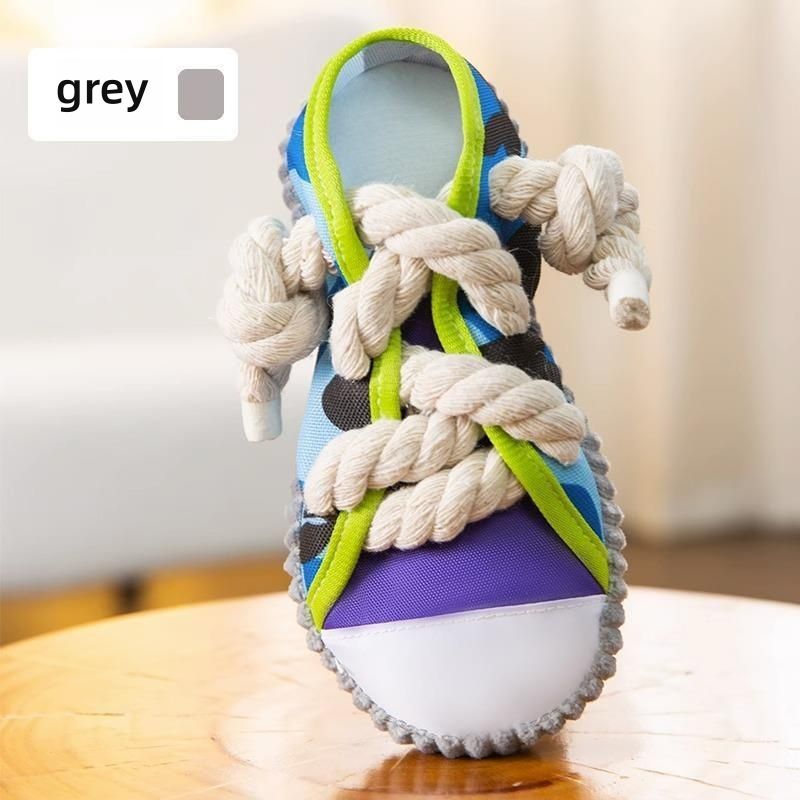 KFX-9570877 Dog Toy Cotton Rope Shoe Slippers with Squeaker and Bell for Teething and Interactive Play