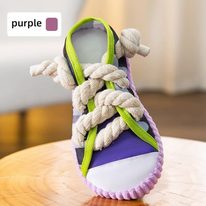 KFX-9570877 Dog Toy Cotton Rope Shoe Slippers with Squeaker and Bell for Teething and Interactive Play