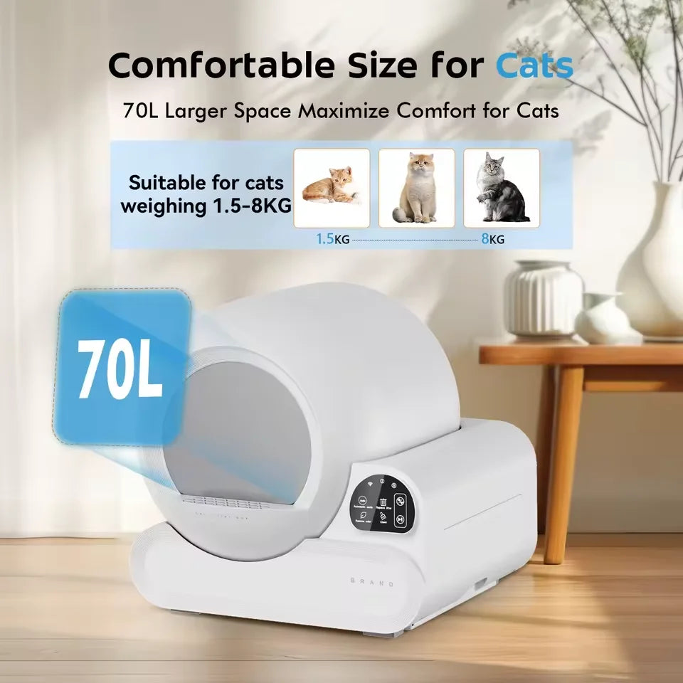 KFX-957267 Automatic Self-Cleaning Cat Litter Box with 65L Capacity for Cats Up to 10 kg