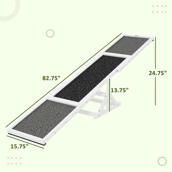 KFX-9574077 Wooden Dog Agility Seesaw for Training and Exercise, Weather-Resistant, Suitable for Dogs Up to 88 lbs, 83 L x 16 W x 14 H Inch
