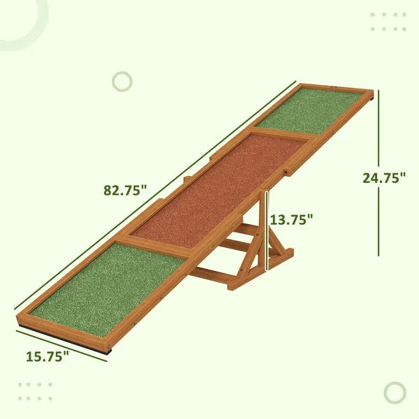 KFX-9574077 Wooden Dog Agility Seesaw for Training and Exercise, Weather-Resistant, Suitable for Dogs Up to 88 lbs, 83 L x 16 W x 14 H Inch