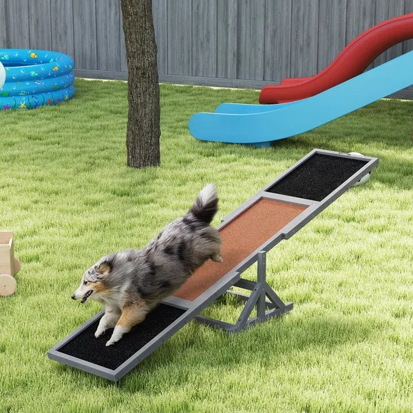 KFX-9574077 Wooden Dog Agility Seesaw for Training and Exercise, Weather-Resistant, Suitable for Dogs Up to 88 lbs, 83 L x 16 W x 14 H Inch