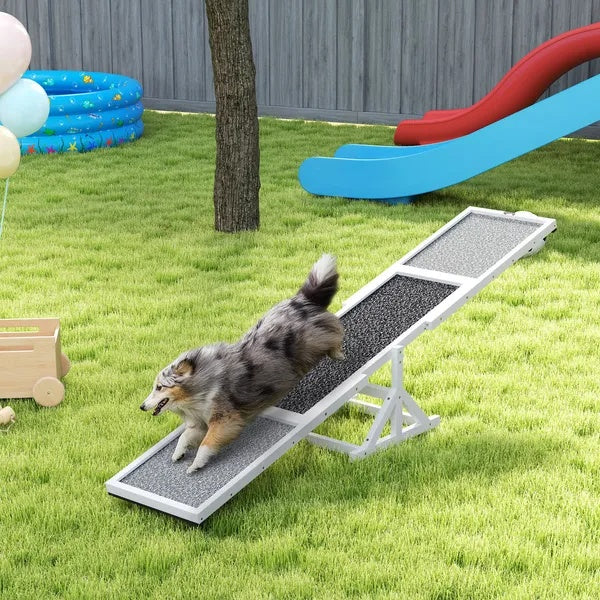 KFX-9574077 Wooden Dog Agility Seesaw for Training and Exercise, Weather-Resistant, Suitable for Dogs Up to 88 lbs, 83 L x 16 W x 14 H Inch