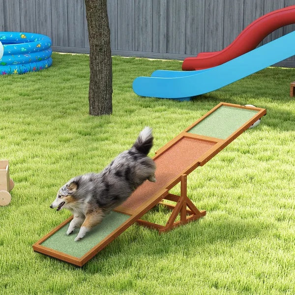 KFX-9574077 Wooden Dog Agility Seesaw for Training and Exercise, Weather-Resistant, Suitable for Dogs Up to 88 lbs, 83 L x 16 W x 14 H Inch