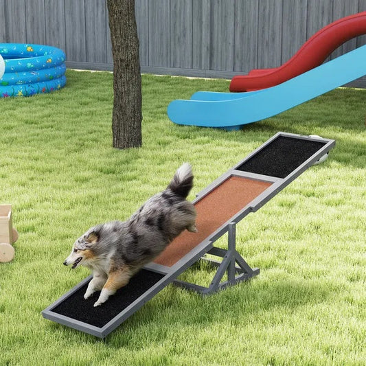 KFX-9574077 Wooden Dog Agility Seesaw for Training and Exercise, Weather-Resistant, Suitable for Dogs Up to 88 lbs, 83 L x 16 W x 14 H Inch