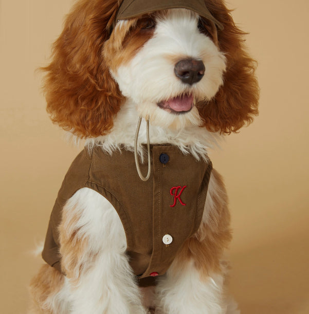 KFX-9574333 Casual Pet Vest for Spring and Summer – Lightweight, Stain-Resistant Outdoor Clothing in Army Green and Beige