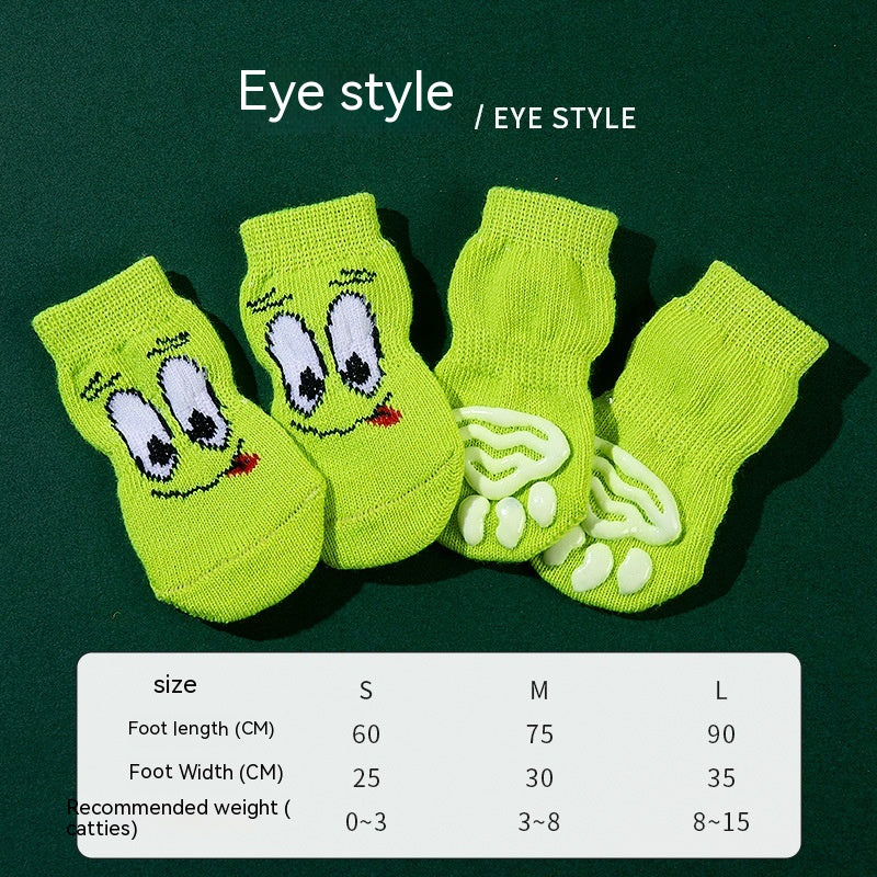 KFX-9575869 Non-Slip Cartoon Pet Socks - 4-Pack with Embroidered Designs: Bear, Frog, Duck, Panda