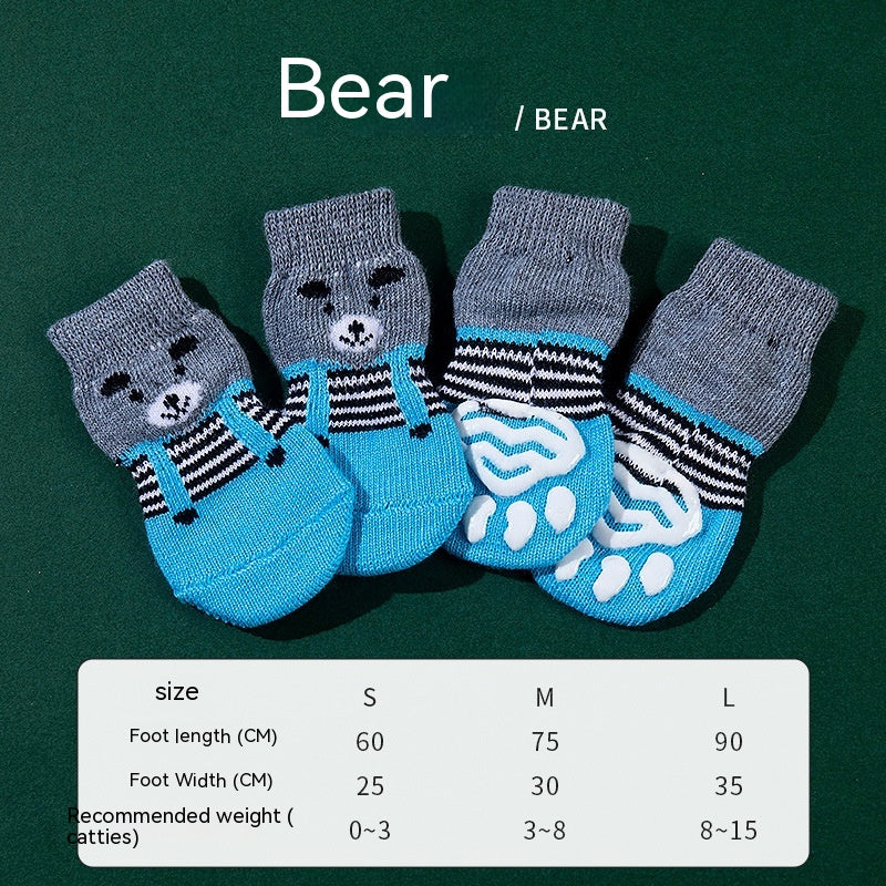 KFX-9575869 Non-Slip Cartoon Pet Socks - 4-Pack with Embroidered Designs: Bear, Frog, Duck, Panda