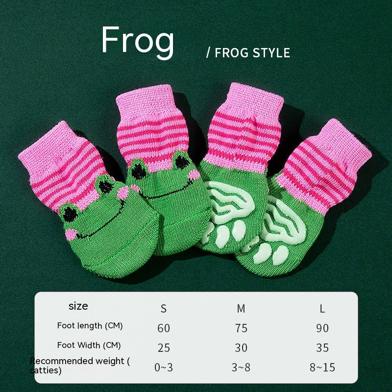KFX-9575869 Non-Slip Cartoon Pet Socks - 4-Pack with Embroidered Designs: Bear, Frog, Duck, Panda