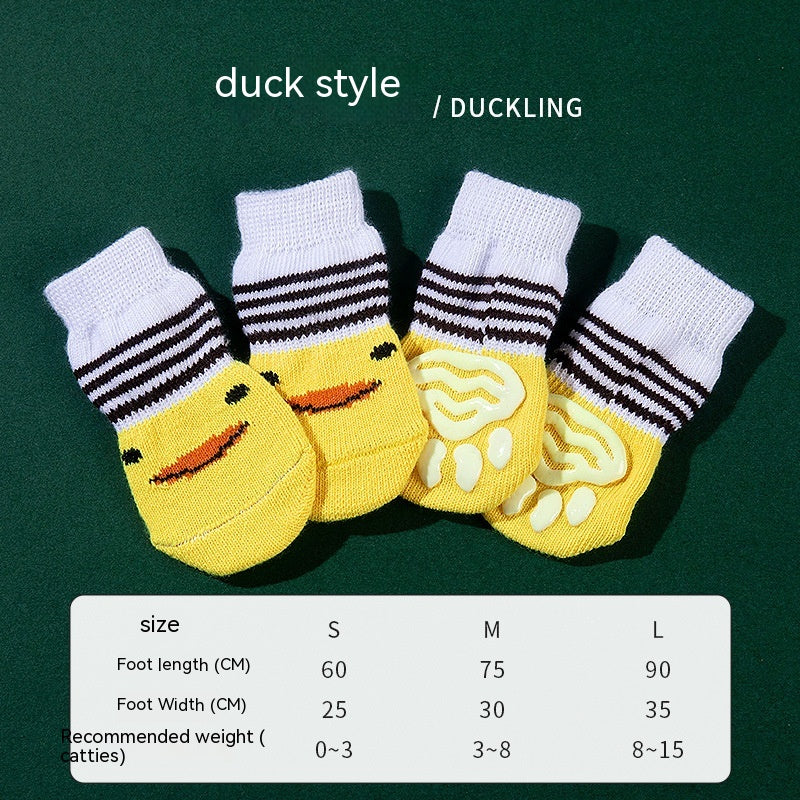 KFX-9575869 Non-Slip Cartoon Pet Socks - 4-Pack with Embroidered Designs: Bear, Frog, Duck, Panda