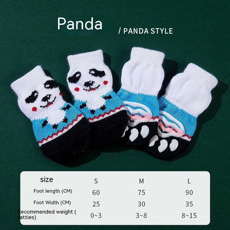 KFX-9575869 Non-Slip Cartoon Pet Socks - 4-Pack with Embroidered Designs: Bear, Frog, Duck, Panda