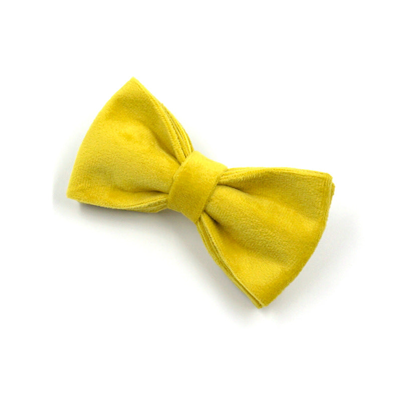 KFX-9577021 Yellow Velvet Dog Collar with Engraved Rose Gold Buckle and Bow Tie