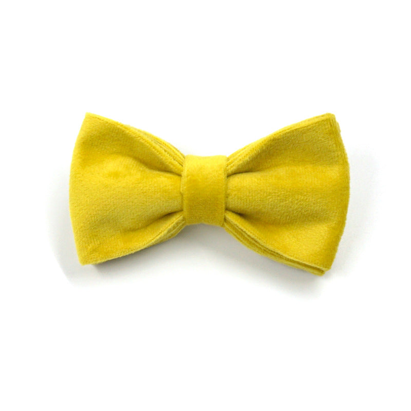 KFX-9577021 Yellow Velvet Dog Collar with Engraved Rose Gold Buckle and Bow Tie